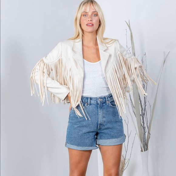 Ivory fringe suede jacket - Picture 2 of 5